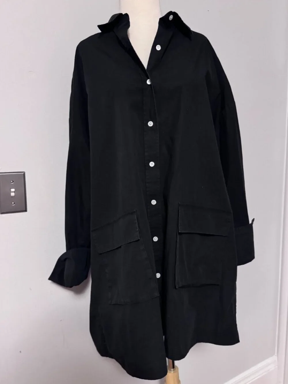 ATM Long Sleeve Swing Poplin Shirtdress - Picture 4 of 8